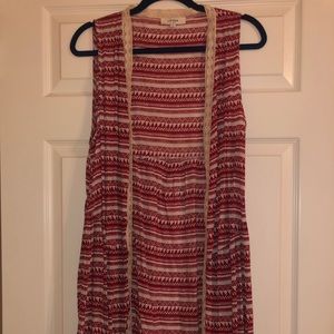 Umgee Long Red Cardigan Vest Drape, Size Medium, Worn Once